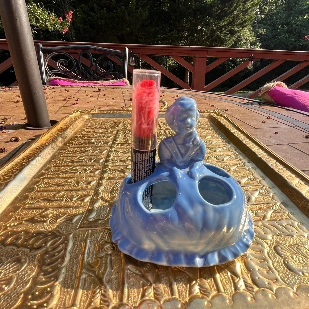 Vintage ceramic Victorian lady lipstick holder